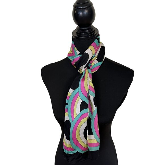 Echo Womens Neck Scarf  Retro Geometric Print Multicolor Black Pink Yellow - Picture 1 of 5